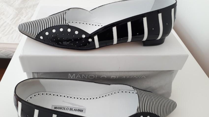 Manolo Blahnik Black & White Stripes Sinisa Flats