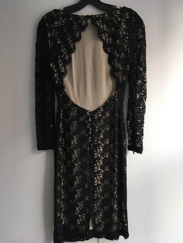 Alice + Olivia black lace detailed open back dress