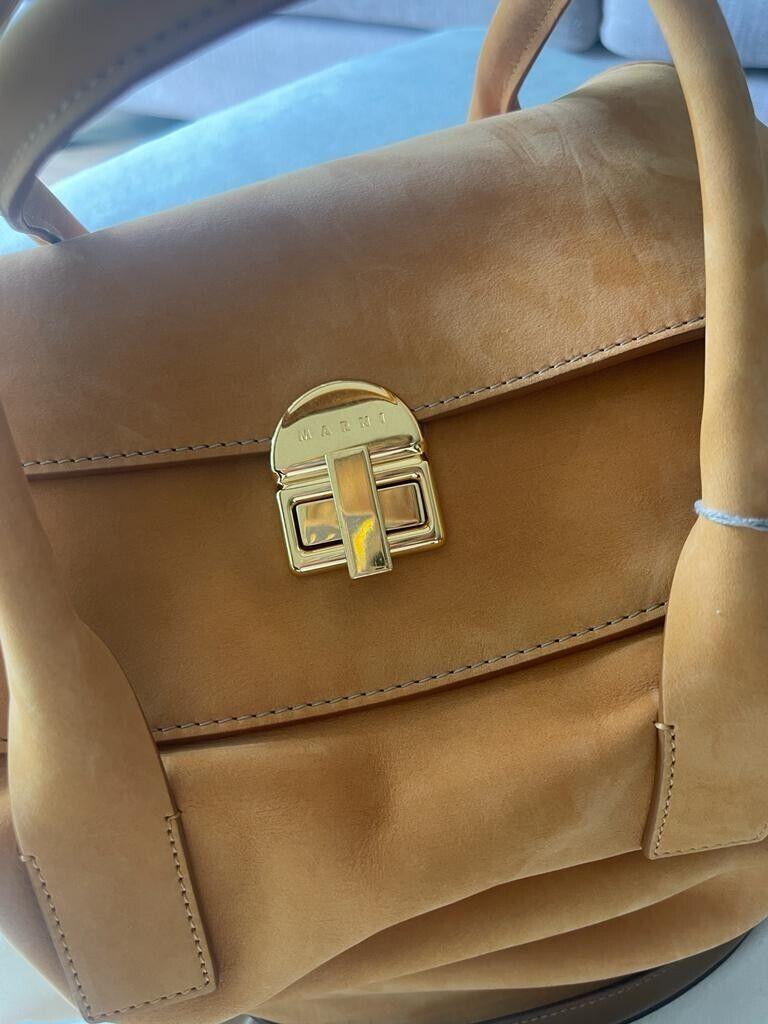 Tan suede bucket bag