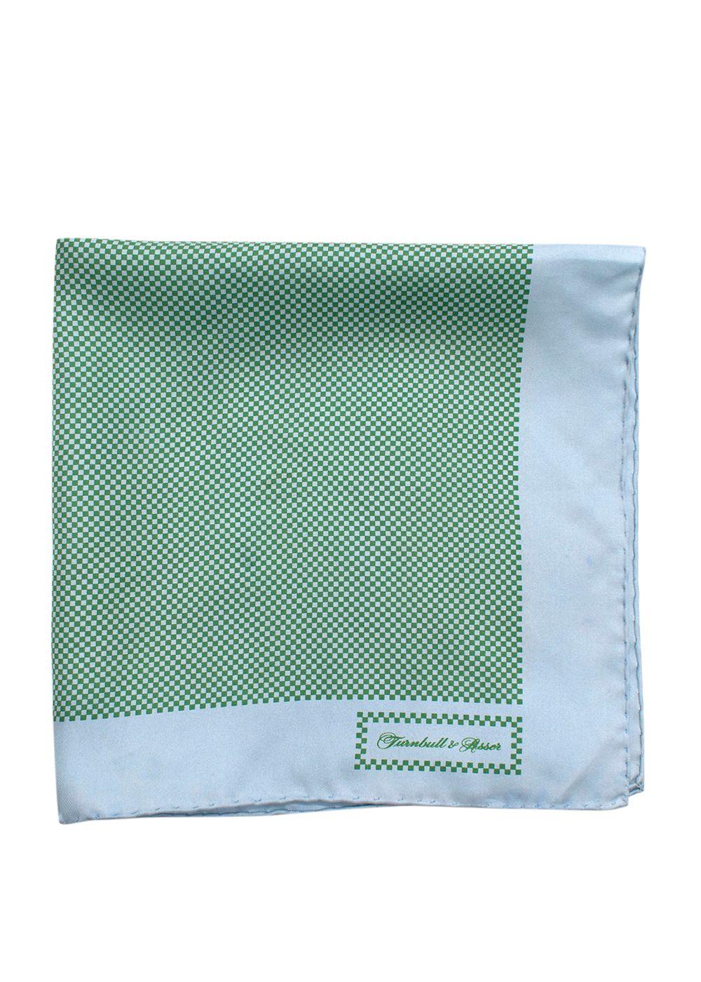 Turnbull Asser Blue and Green Silk Pocket Square