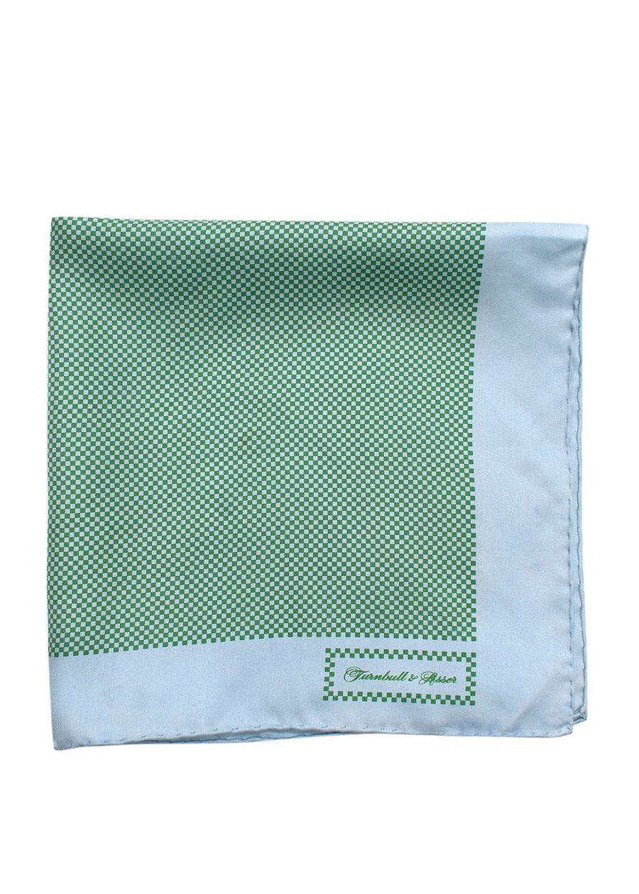 Turnbull Asser Blue and Green Silk Pocket Square