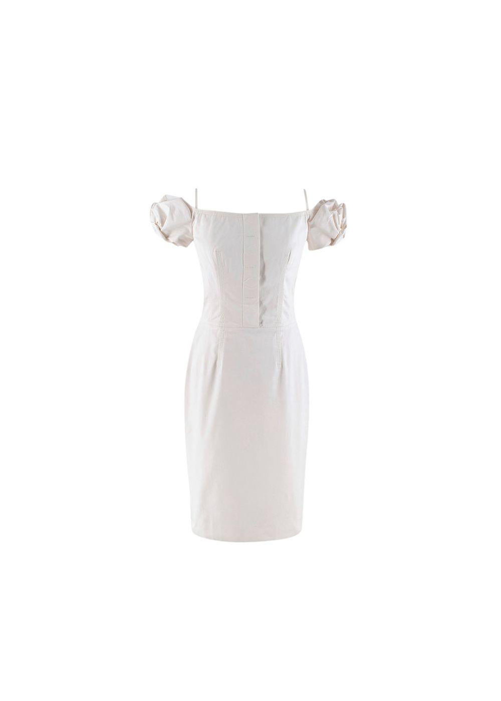 Dior Ivory Cotton Blend Midi Puff-Sleeve Dress