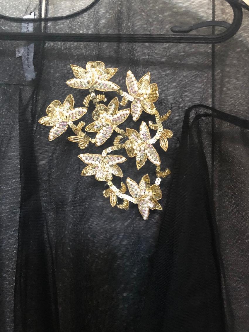Razan AlazzouniBlack Chiffon Embellished Sheer Top