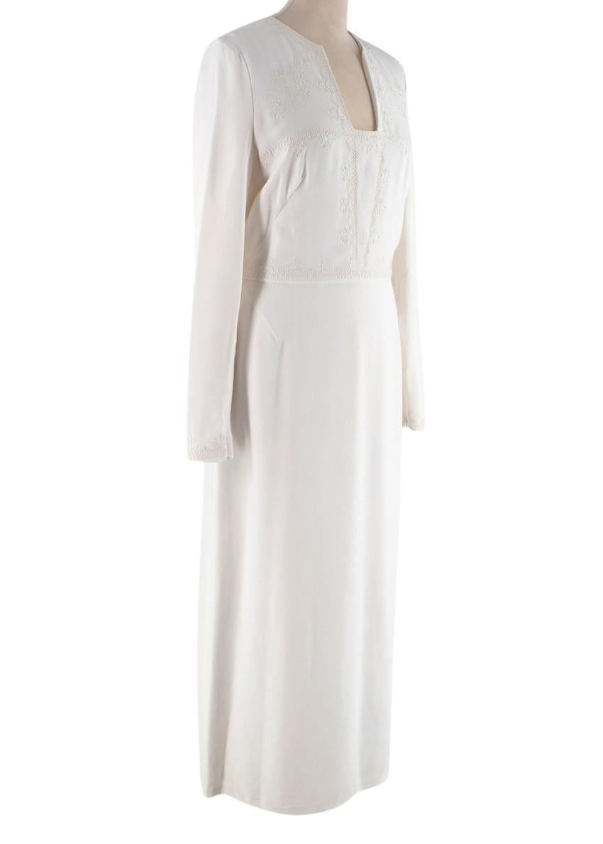 Vilshenko Embroidered Cream Crepe Midi Dress