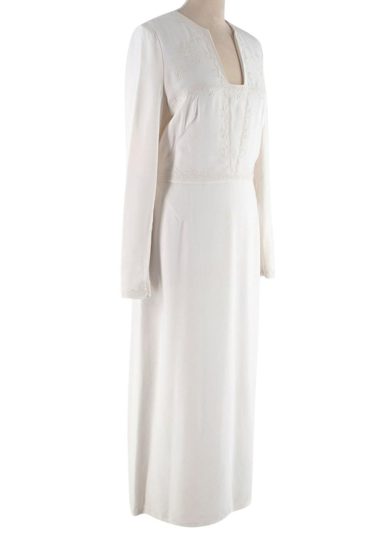Vilshenko Embroidered Cream Crepe Midi Dress