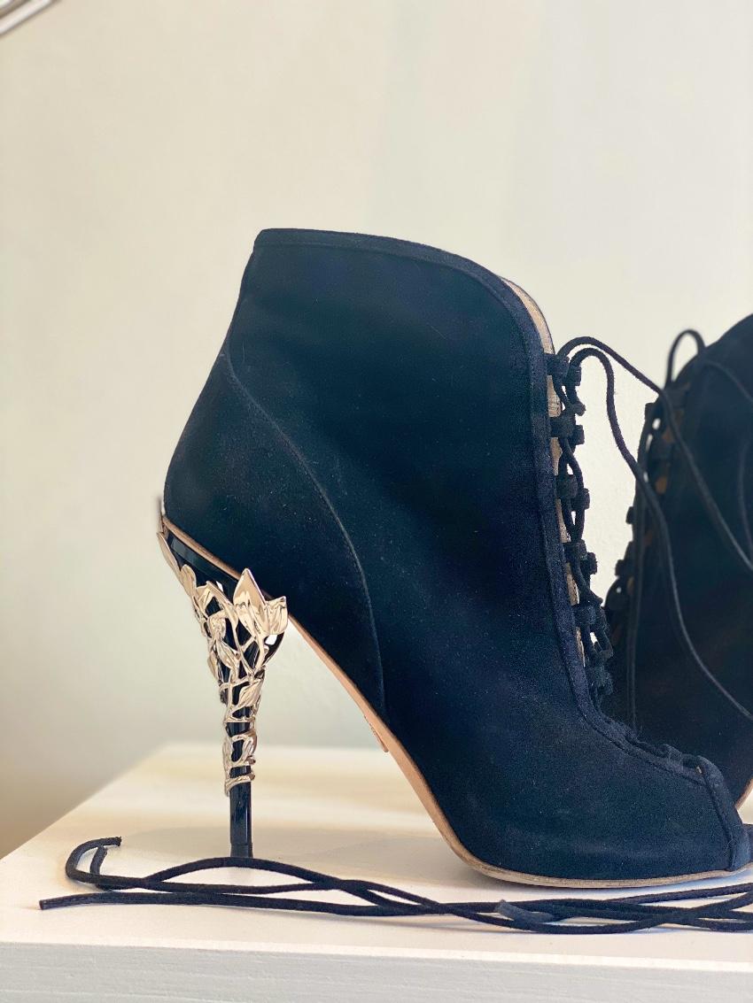 Ralph & Russo Black Suede Lace-Up Eden Heel Booties