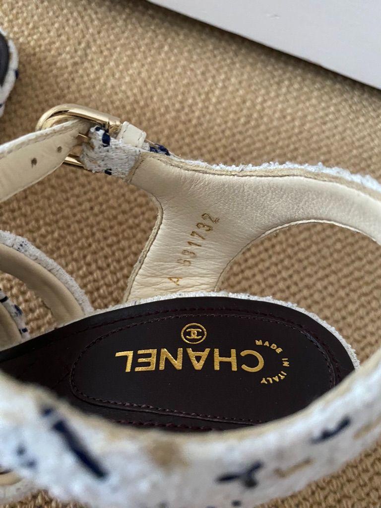 Chanel Tweed Chain Embellished Heeled Sandals