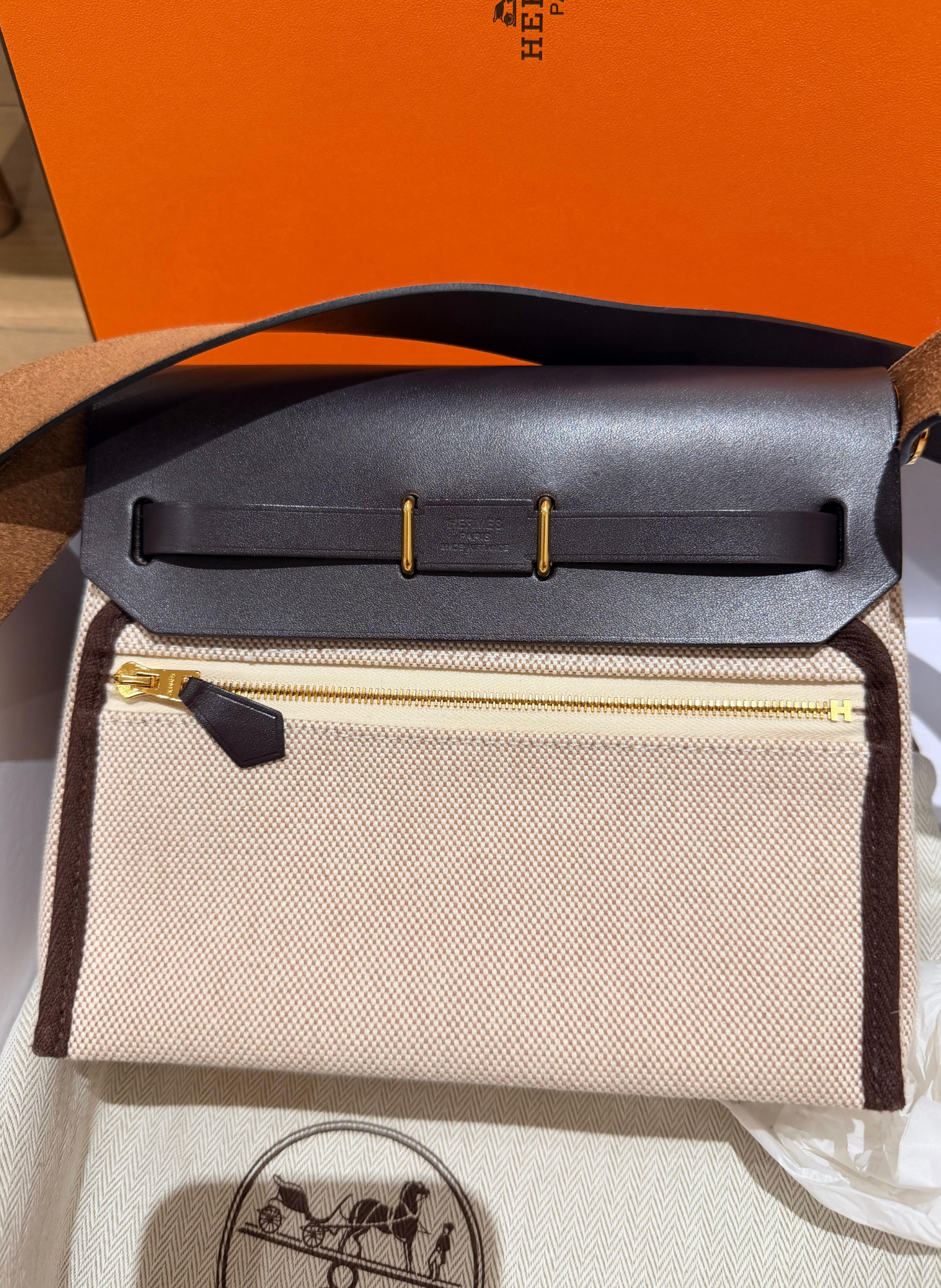 Hermes Ecru Ebene Mini Herbag
