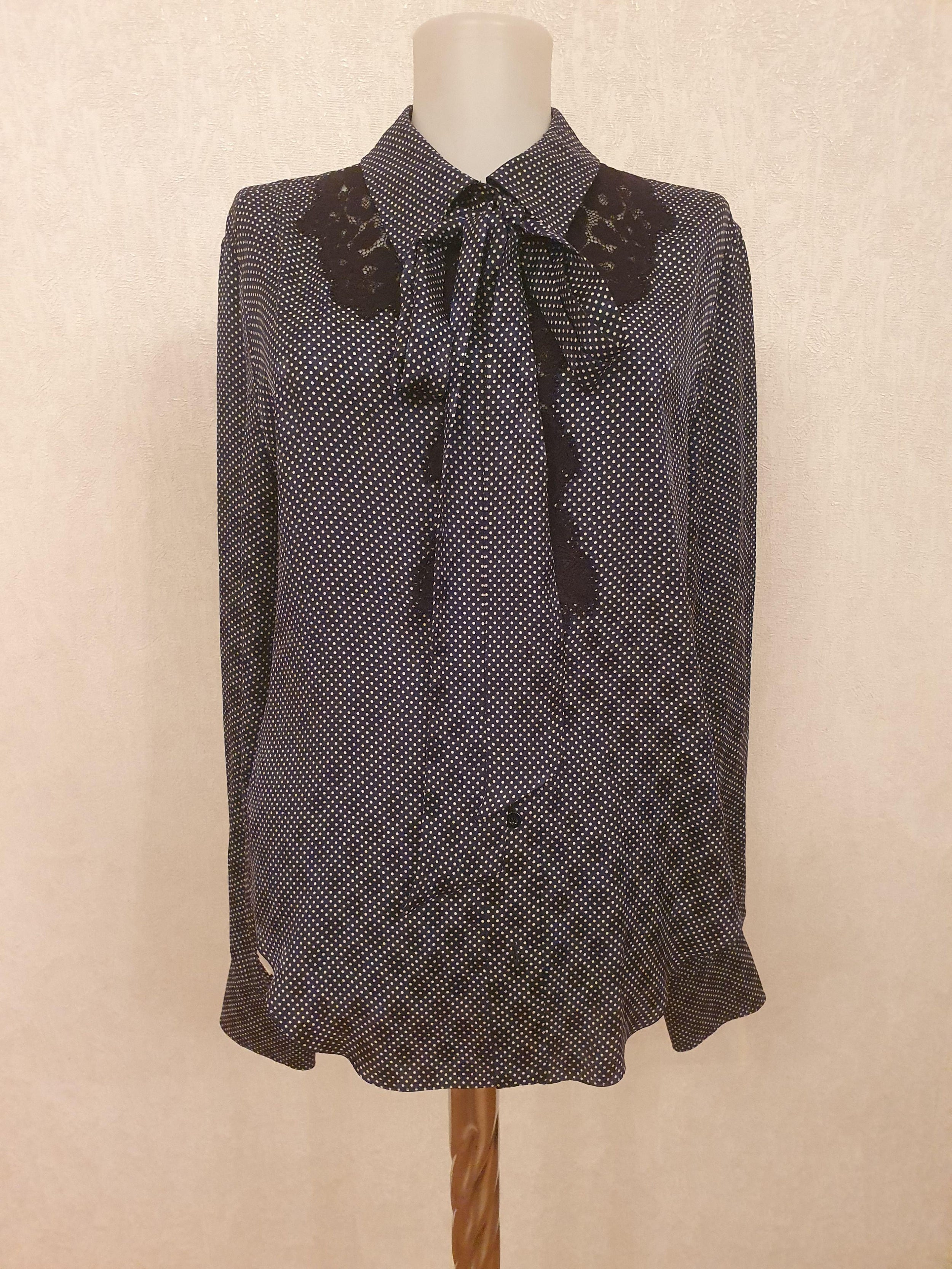 Black Silk Crepe Polka Dot Blouse