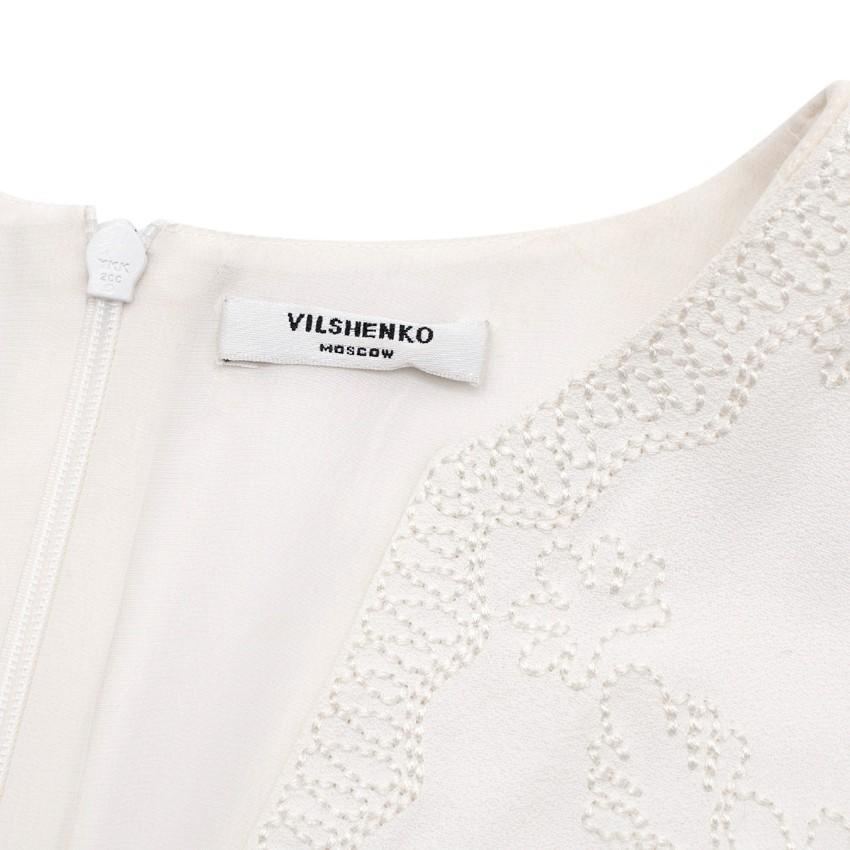 Vilshenko Embroidered Cream Crepe Midi Dress