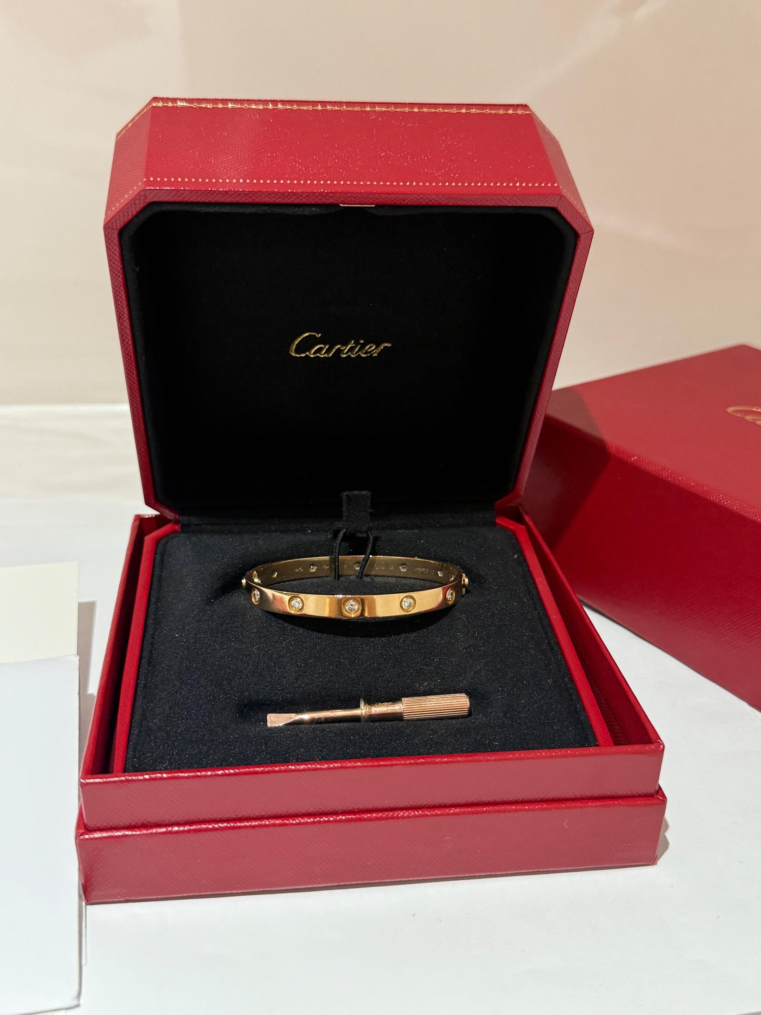 18 ct Rose Gold 10 Diamond Love Bracelet Size 17