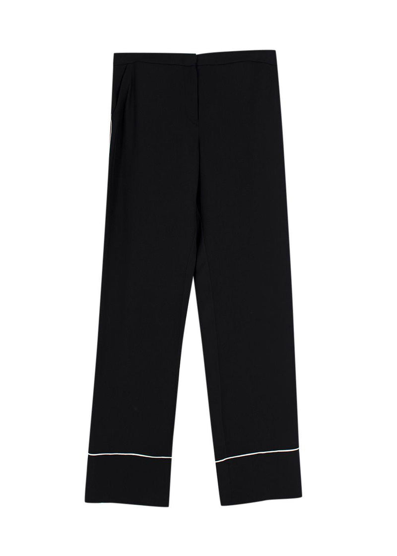 Erdem Black Contrast Piping Silk Tailored Trousers