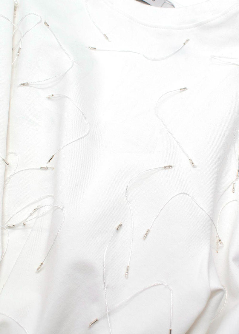 Simkhai Amaru White String-Embellished T-Shirt