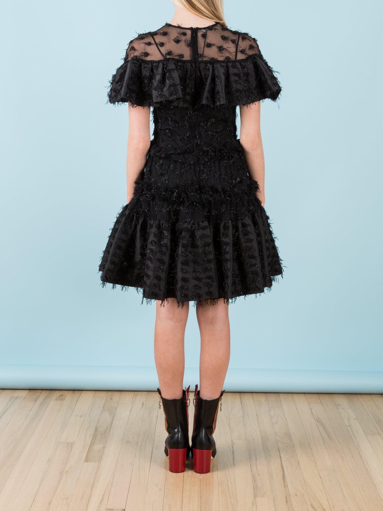 ANAIS JOURDEN black sheer shimmery ruffle tulle DRESS