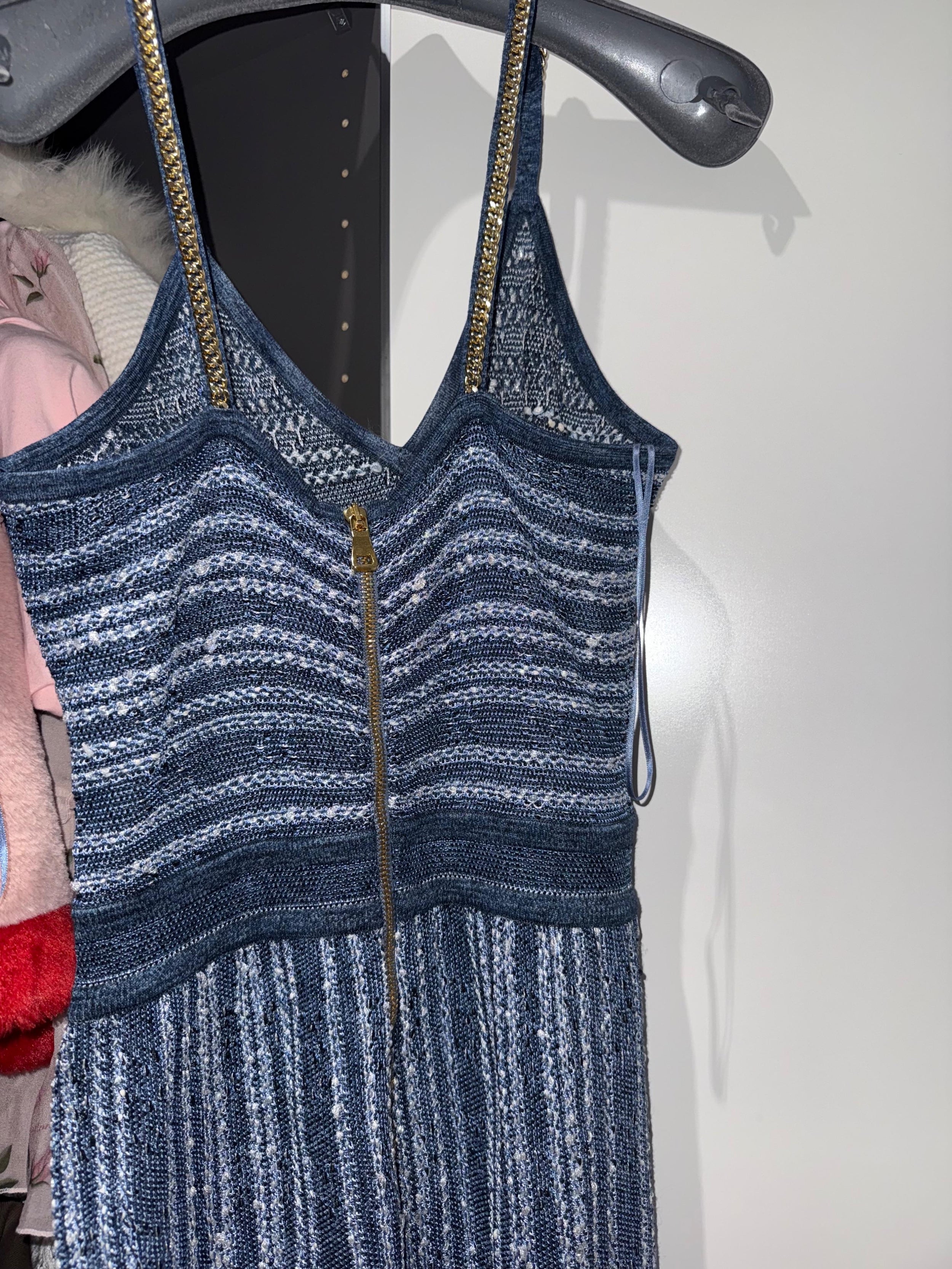 Blue Knit Jumpsuit With Chain Strap Detail