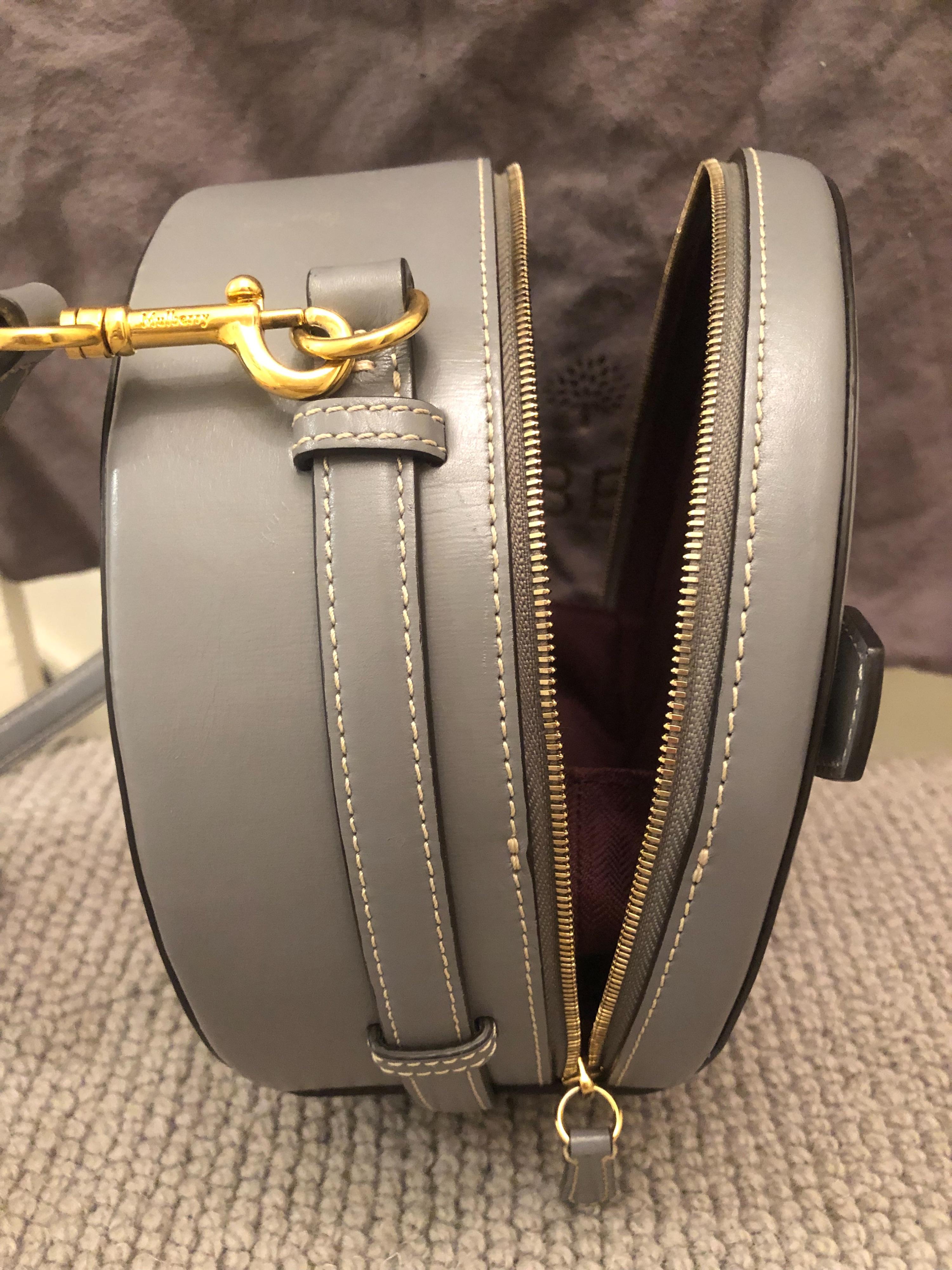 Grey Leather Circular Trunk Bag
