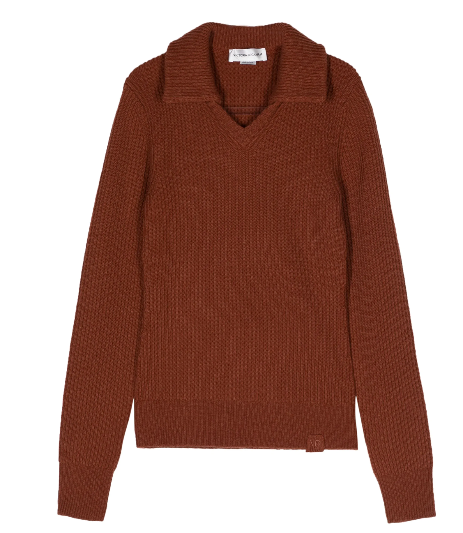 Victoria Beckham Cashmere Blend Spread-Collar Ribbed Jumper