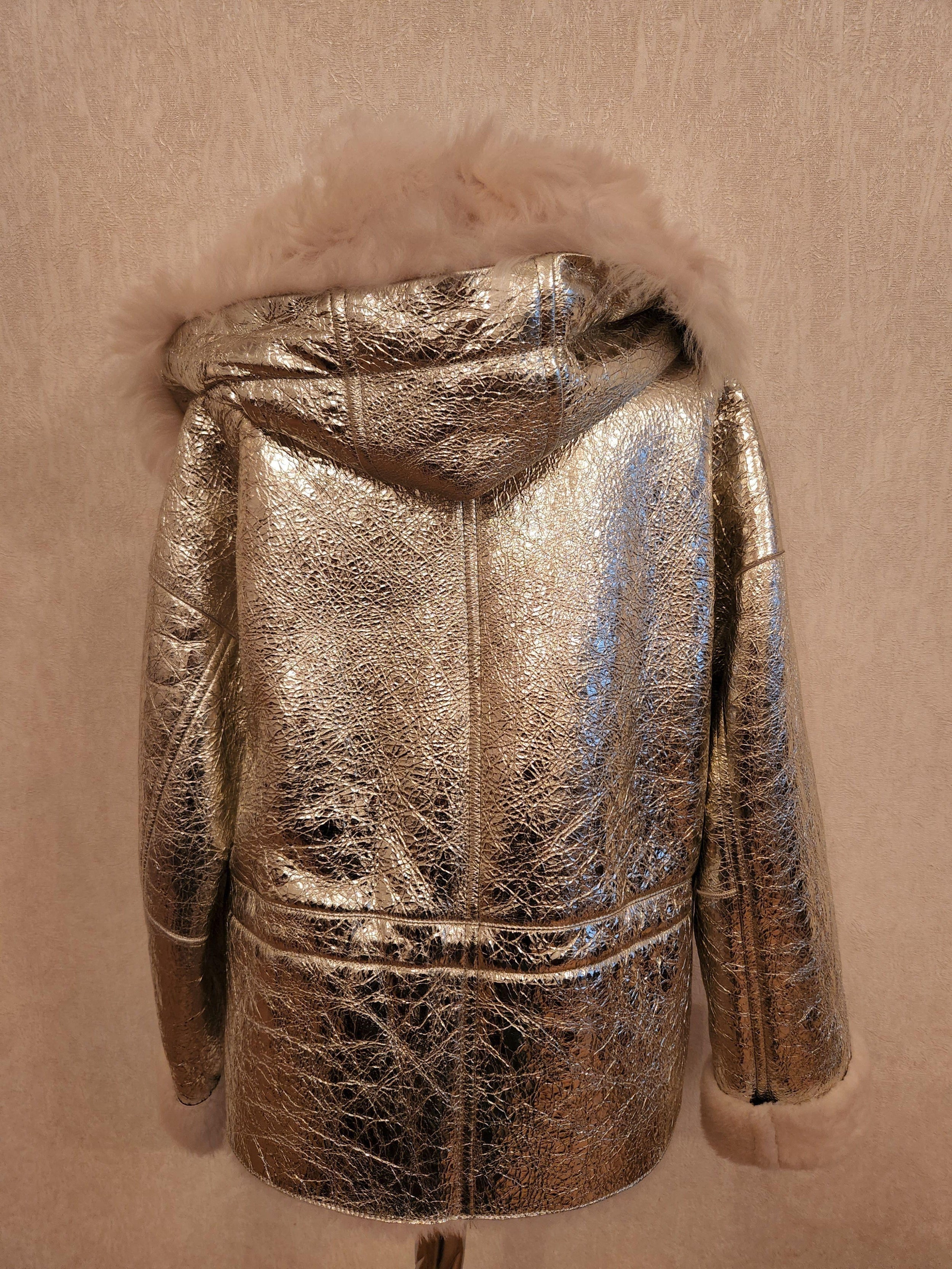 Yves Salomon Silver Metallic Lambskin Jacket
