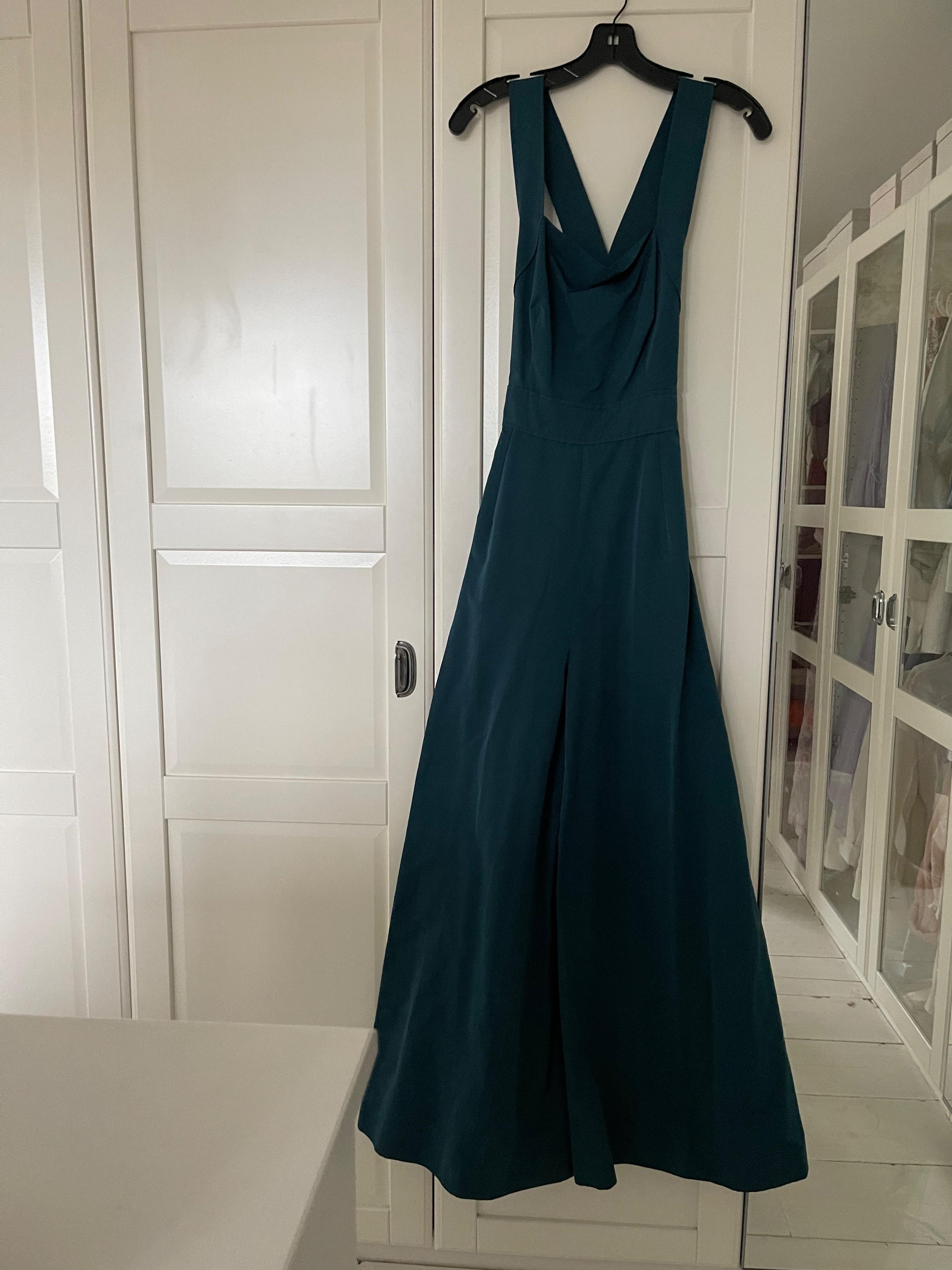 green silk-blend taffeta jumpsuit