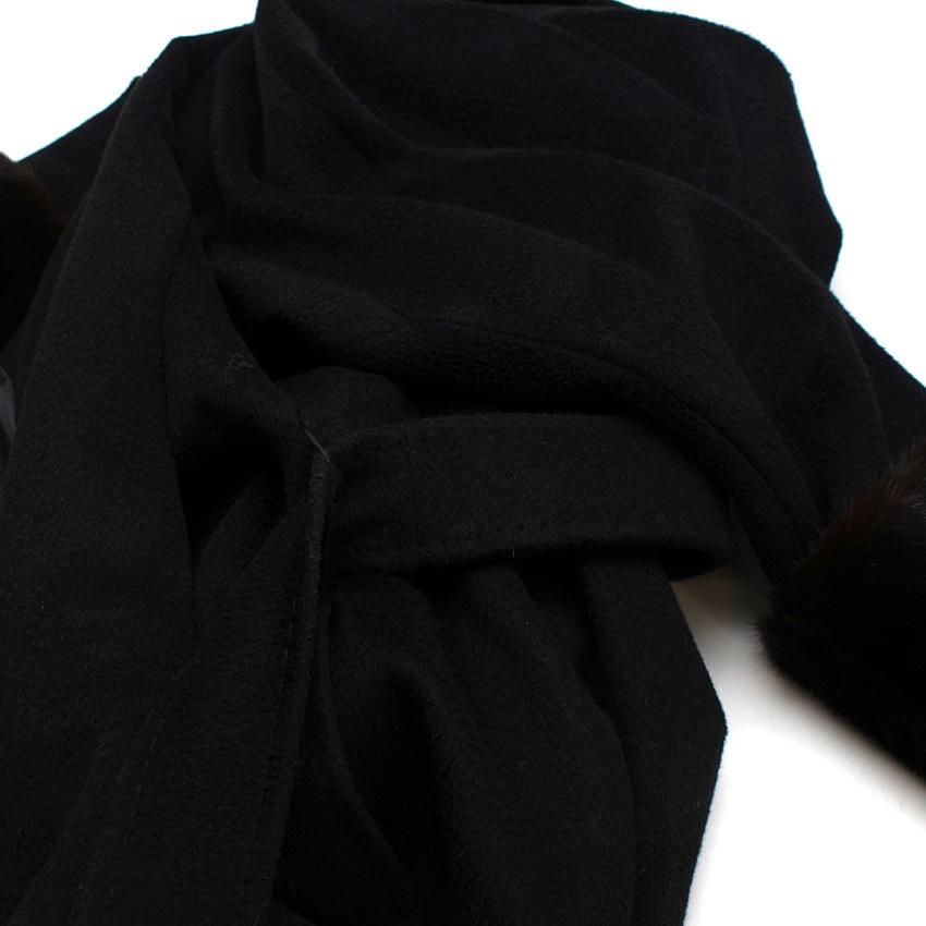 MaxMara Black Camel Hair Wrap Coat with Fur Cuffs