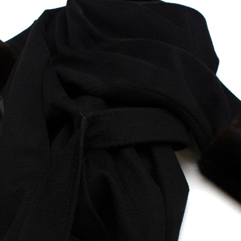 MaxMara Black Camel Hair Wrap Coat with Fur Cuffs