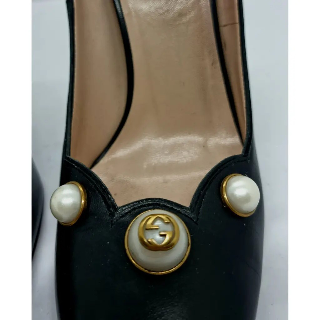 Gucci Embellished Black Leather Pumps