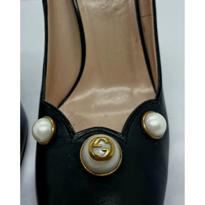 Gucci Embellished Black Leather Pumps
