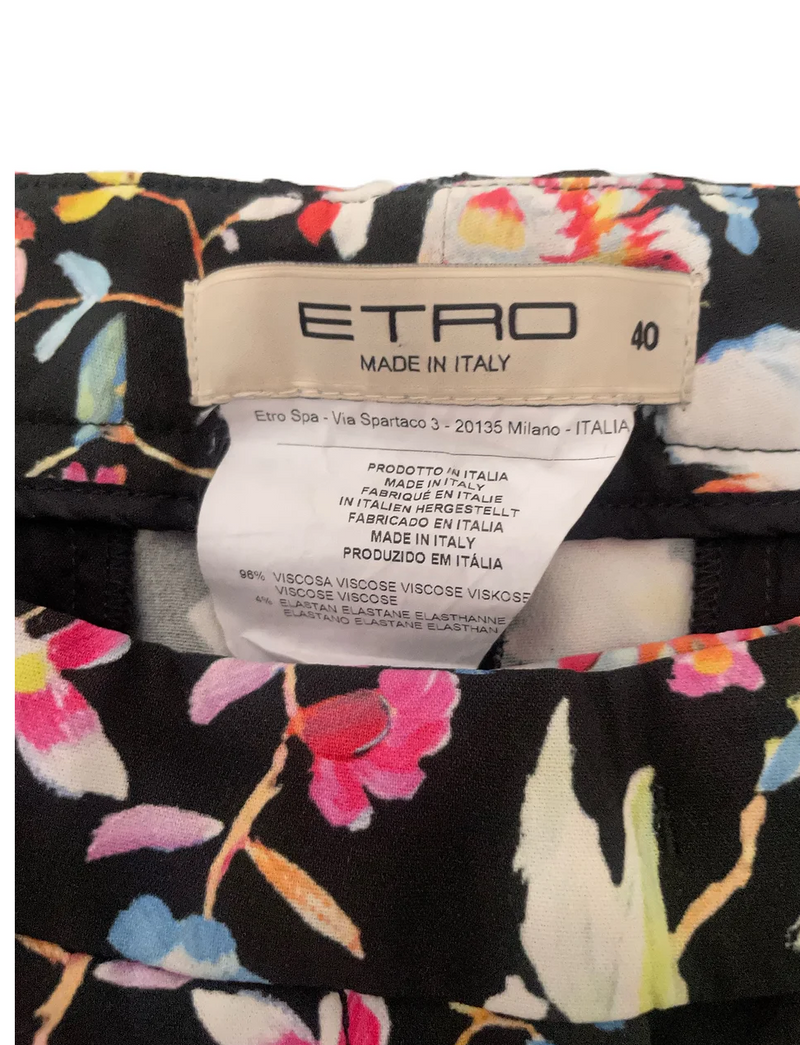 Black Floral Printed Cigarette Trousers