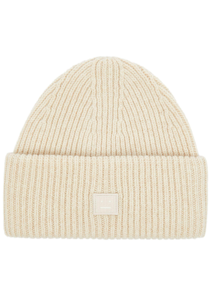 Acne Studios Cream Ribbed Beanie