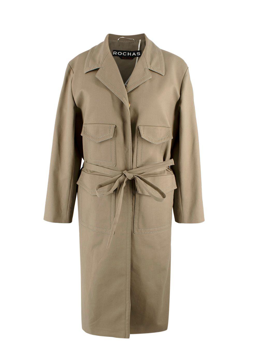 Rochas Khaki Belted Longline Trench Coat
