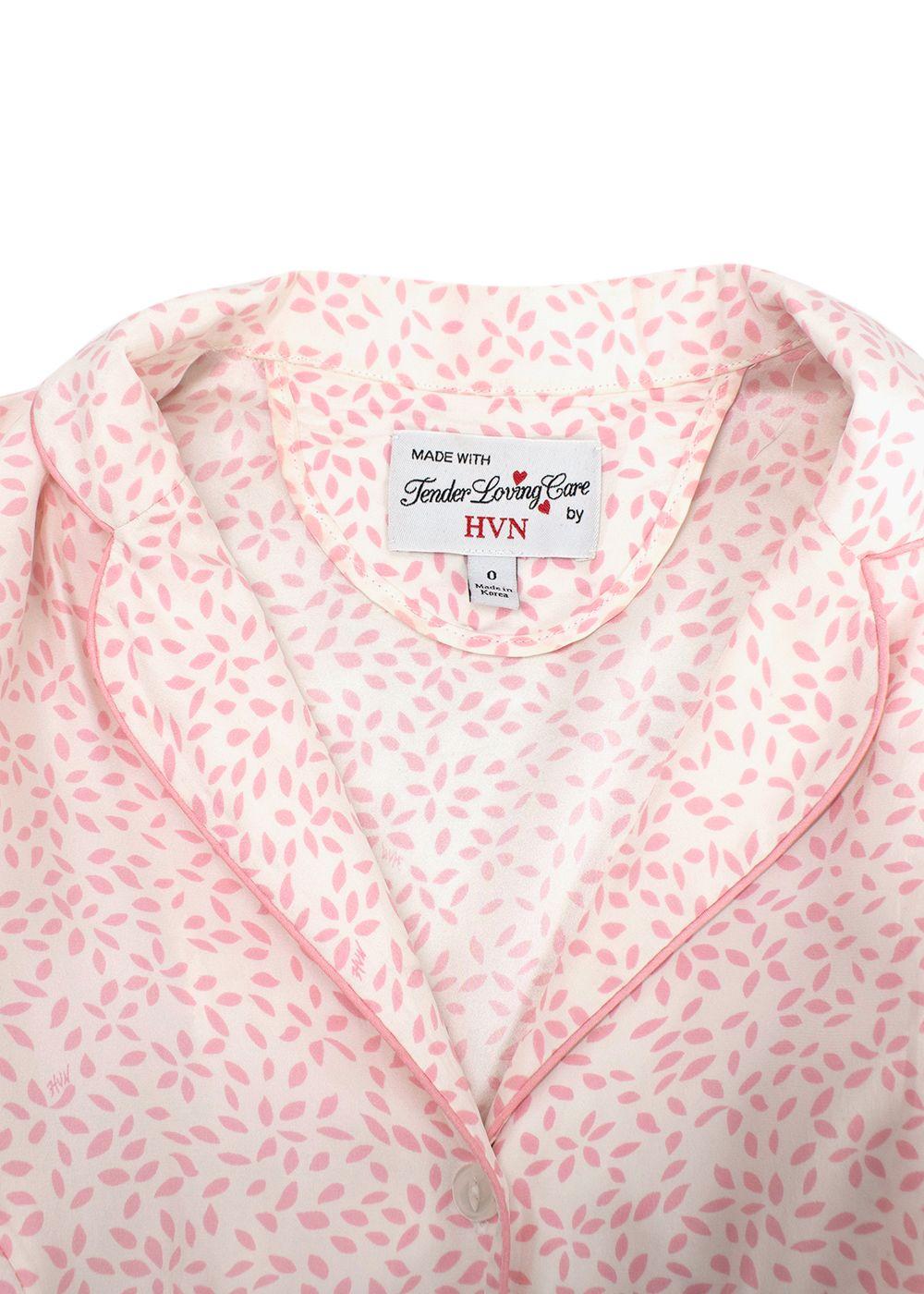 HVN Maria Light Pink Belted Printed Silk Dress