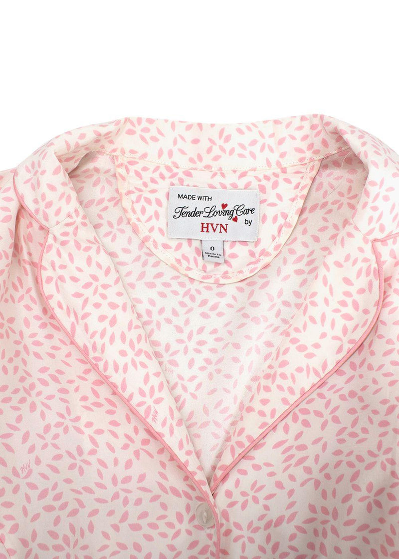 HVN Maria Light Pink Belted Printed Silk Dress