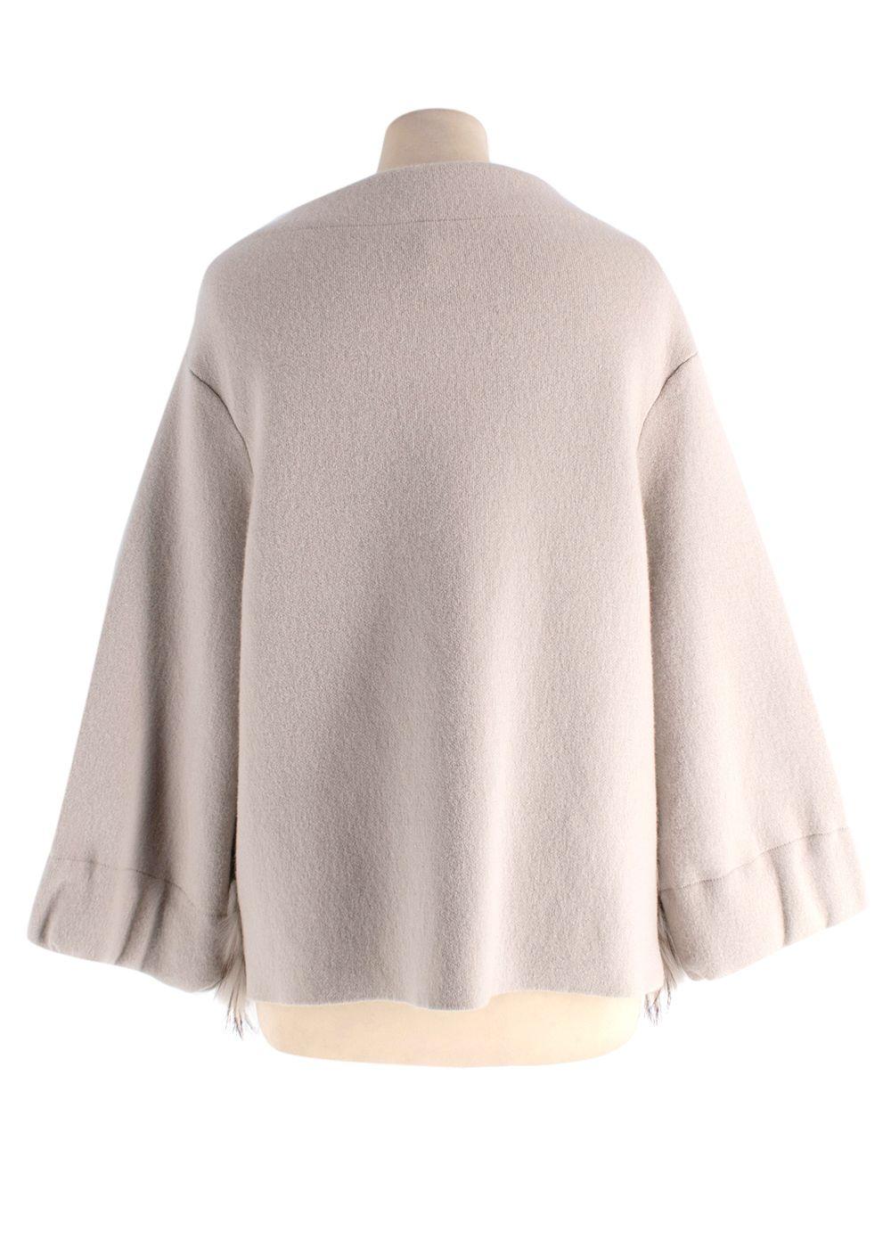 Falconeri Beige Wool Blend Jacket with Racoon Fur Pockets