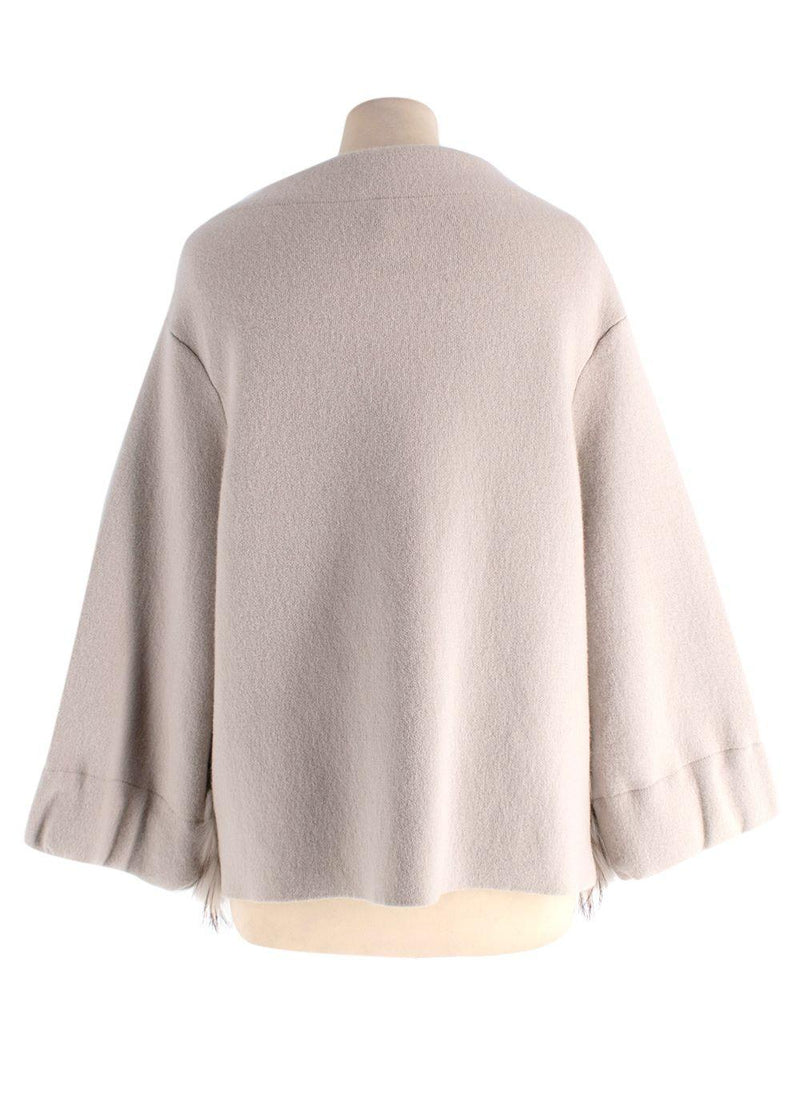 Falconeri Beige Wool Blend Jacket with Racoon Fur Pockets