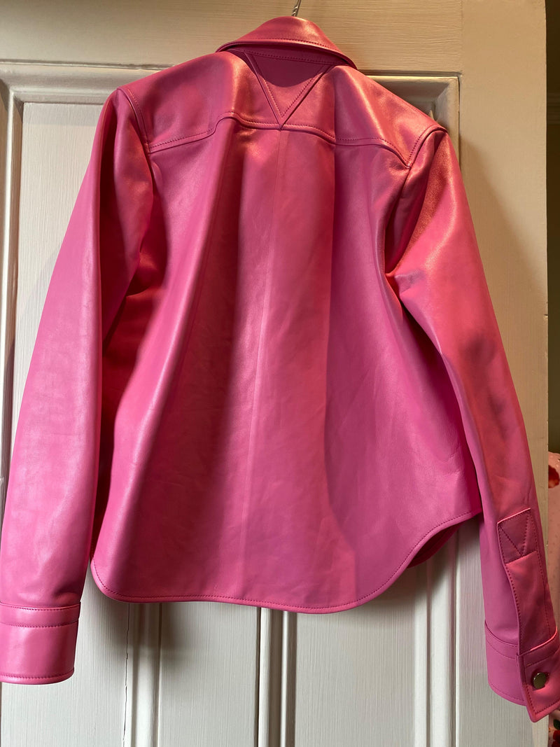 bubblegum pink leather shirt-jacket