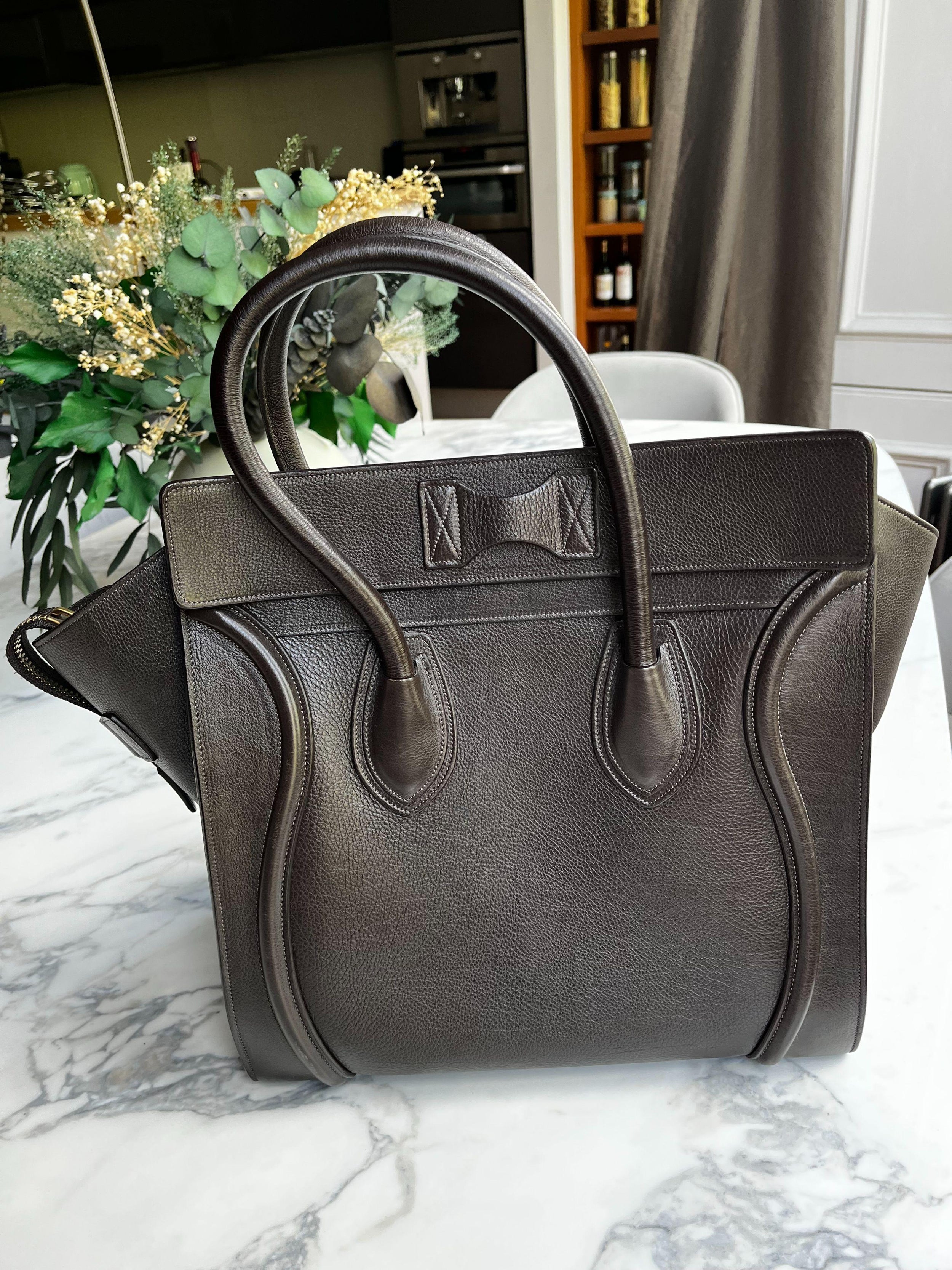 Brown Grained Calfskin Mini Luggage Bag