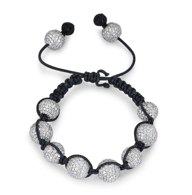 Bespoke 18kt White Gold Adjustable Pave Diamond Cord Bracelet