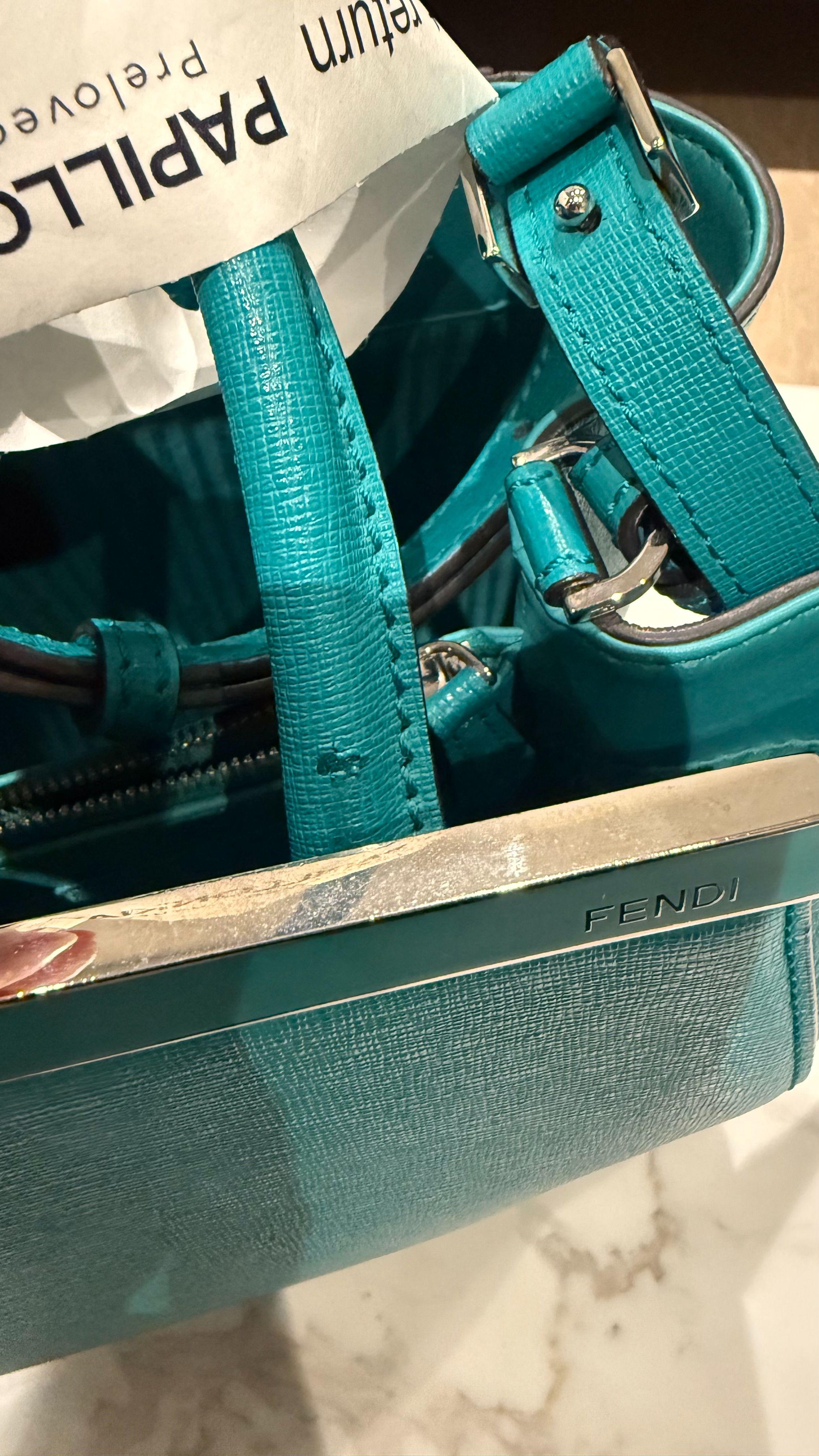 Fendi 2Jours Teal Leather Tote