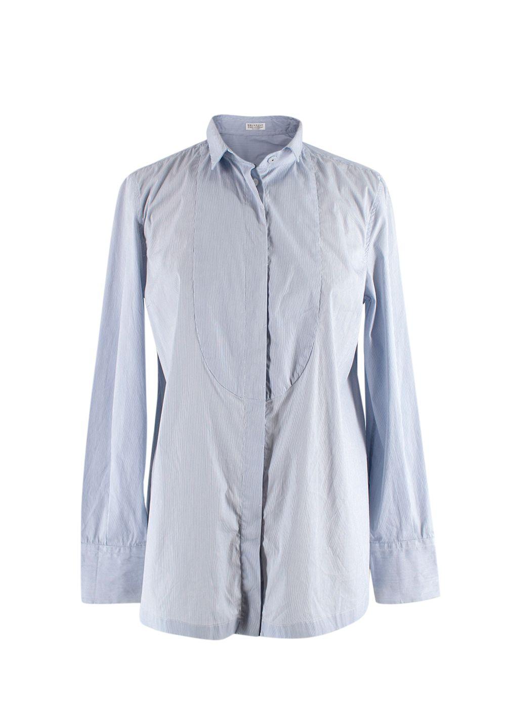 Brunello Cucinelli Blue Pin-Striped Cotton Shirt