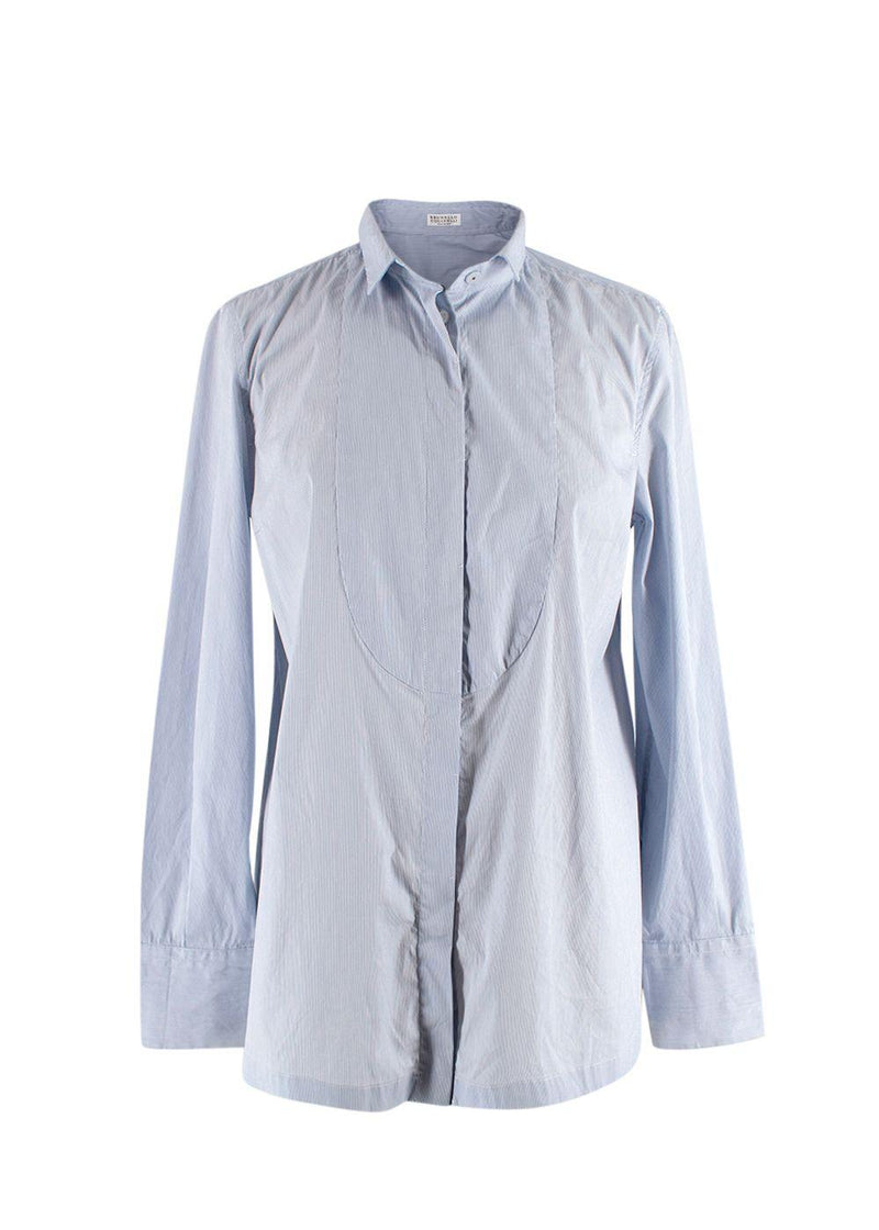 Brunello Cucinelli Blue Pin-Striped Cotton Shirt