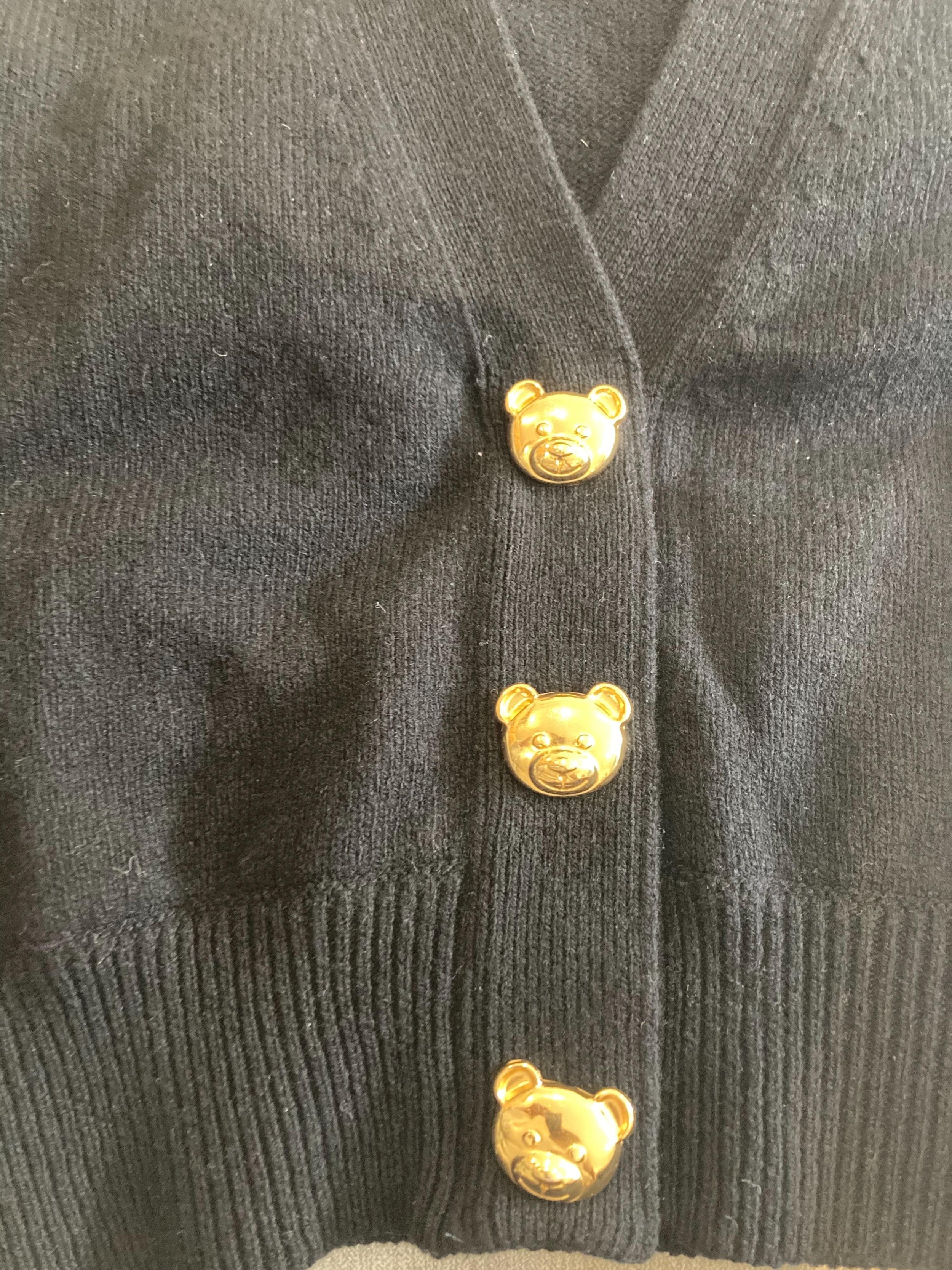 Black Cashmere & Wool Teddy Button Cardigan