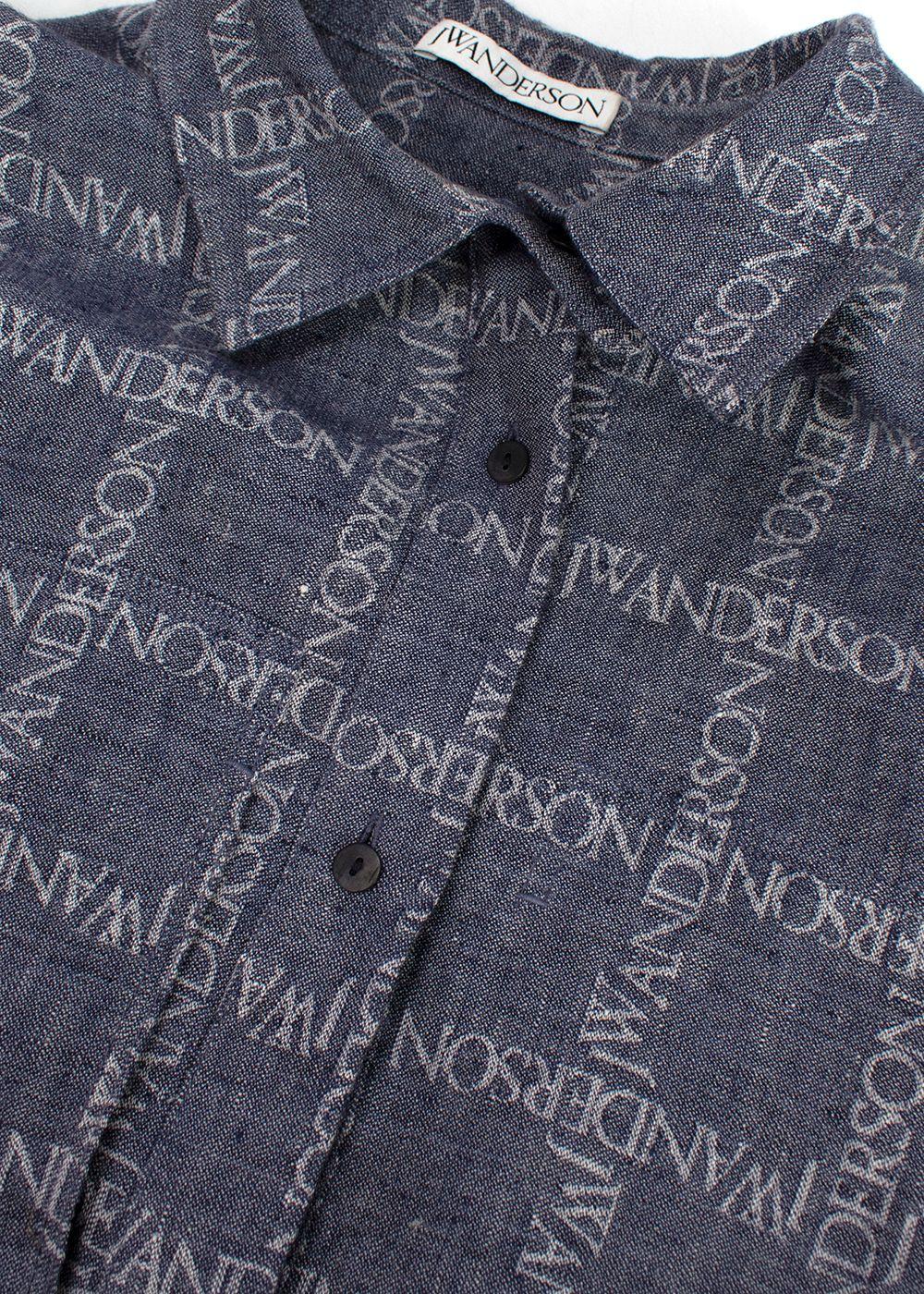 JW Anderson Unisex Blue Logo Grid Tunic Linen Shirt