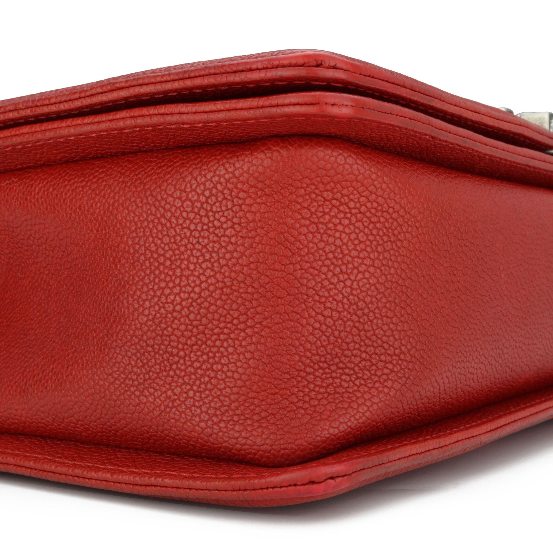 Chanel Red Caviar Leather Medium Boy Bag