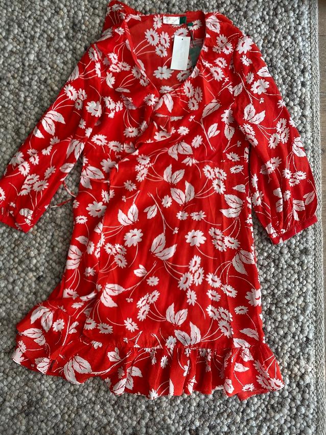 Rixo Red & White Floral Mini Wrap Dress