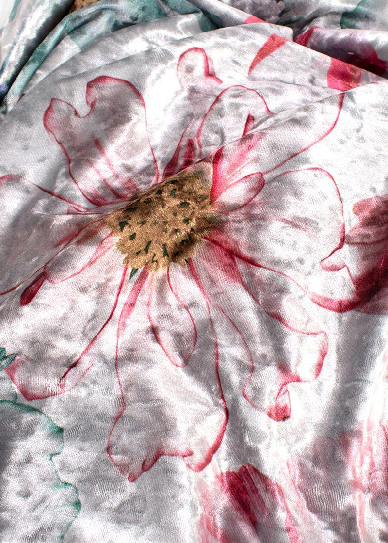 Elegant Embroidery Floral Crushed Velvet Kaftan with Feather Trim