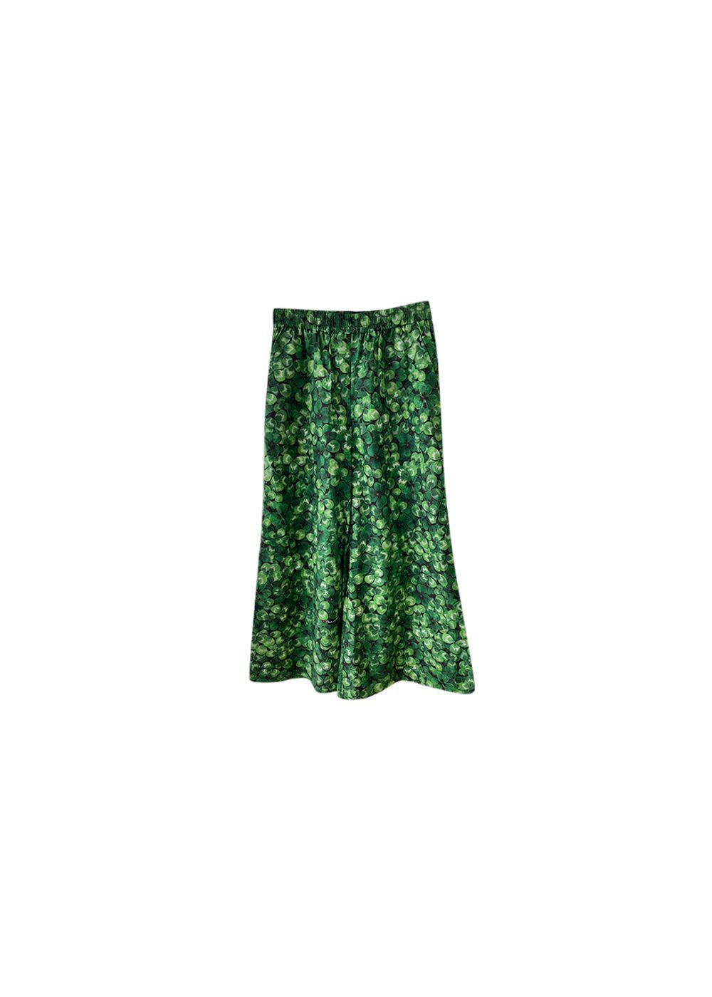 Green clover print cotton trousers
