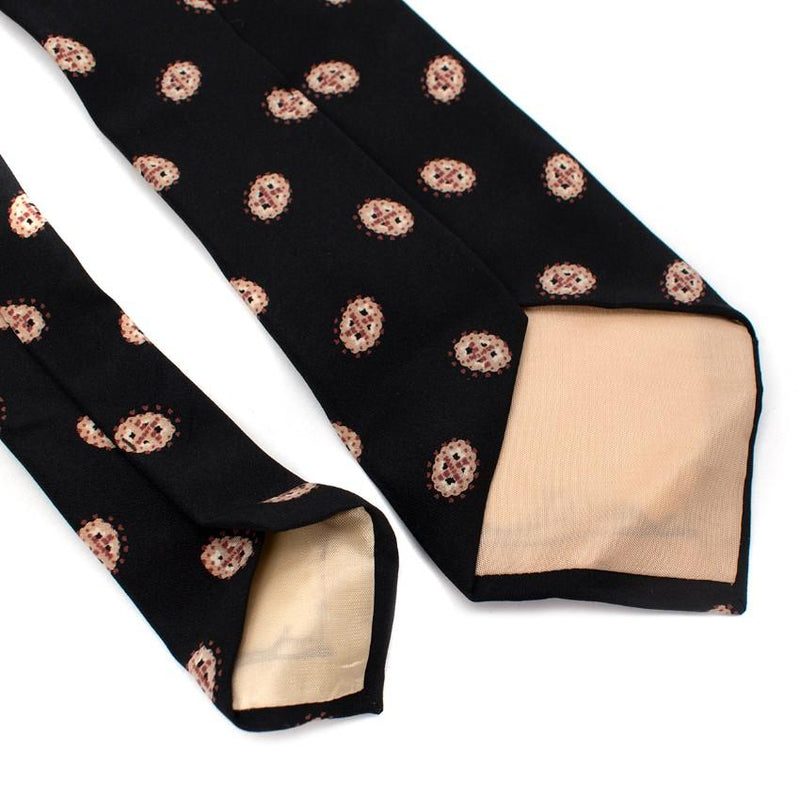 Lanvin Black Beige Oval Abstract Print Silk Tie