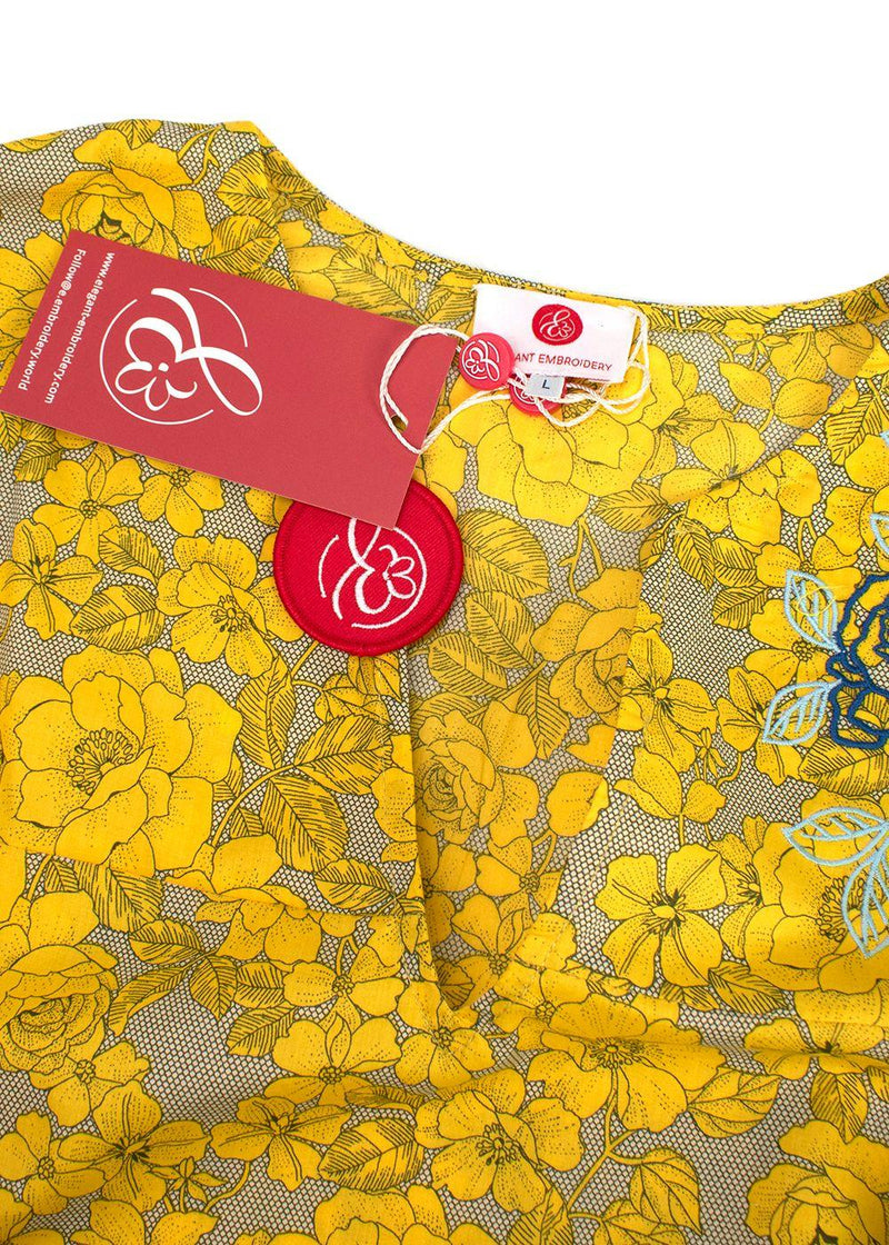 Elegant Embroidery Yellow Floral Belted Kaftan