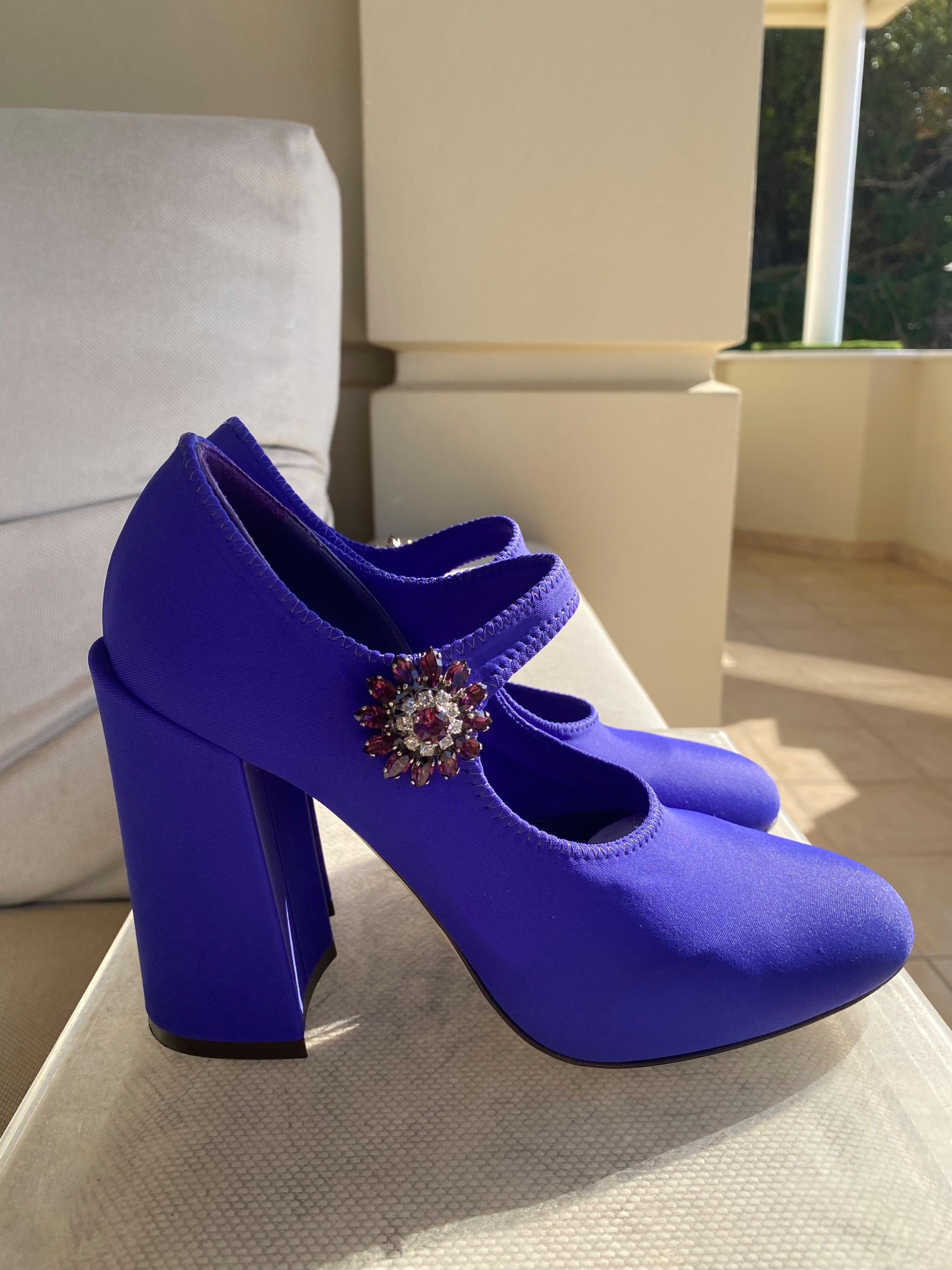 Purple Lycra Mary-Jane Pumps