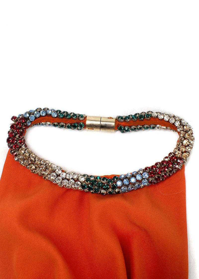 Alexander McQueen Orange Silk Crepe Crystal Halterneck Gown